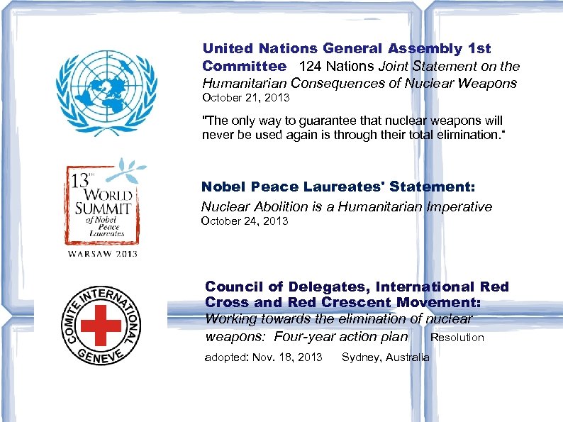 United Nations General Assembly 1 st Committee 124 Nations Joint Statement on the Humanitarian