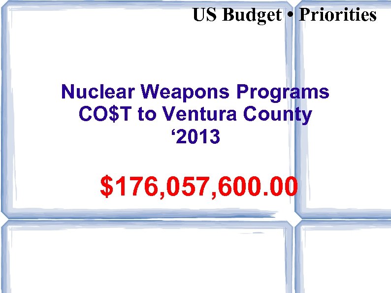 US Budget • Priorities Nuclear Weapons Programs CO$T to Ventura County ‘ 2013 $176,