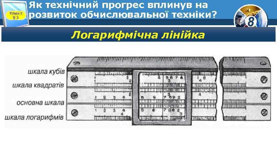 Розділ 2 § 3 Як технічний прогрес вплинув на розвиток обчислювальної техніки? Логарифмічна лінійка