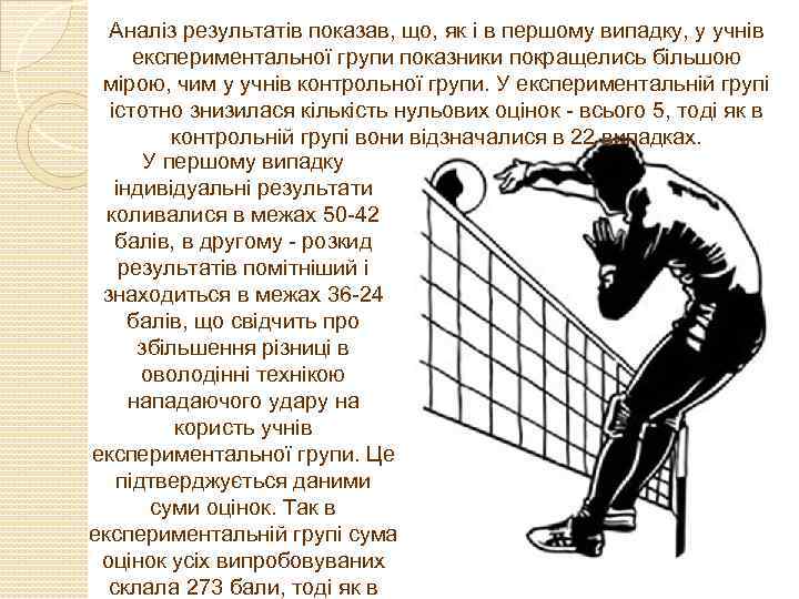 Аналіз результатів показав, що, як і в першому випадку, у учнів експериментальної групи показники
