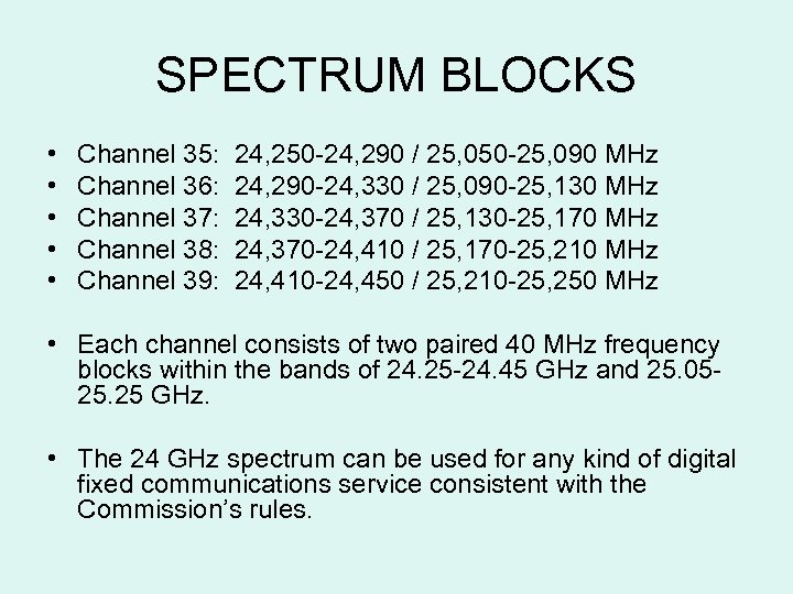 SPECTRUM BLOCKS • • • Channel 35: 24, 250 -24, 290 / 25, 050