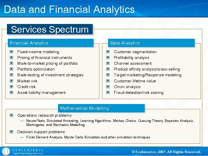 Data and Financial Analytics Services Spectrum Financial Analytics © © © © Data Analytics