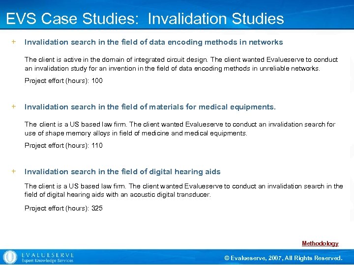 EVS Case Studies: Invalidation Studies + Invalidation search in the field of data encoding