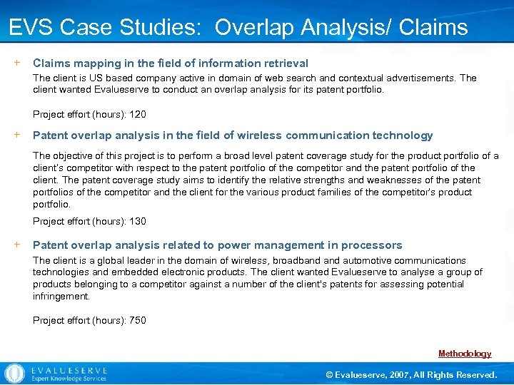 EVS Case Studies: Overlap Analysis/ Claims Mapping in the field of information retrieval +