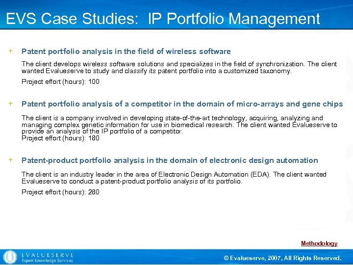 EVS Case Studies: IP Portfolio Management + Patent portfolio analysis in the field of