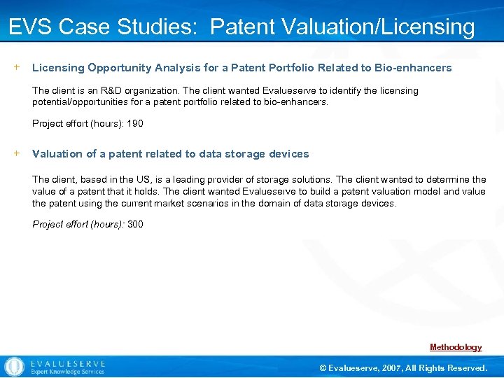 EVS Case Studies: Patent Valuation/Licensing Support Opportunity Analysis for a Patent Portfolio Related to