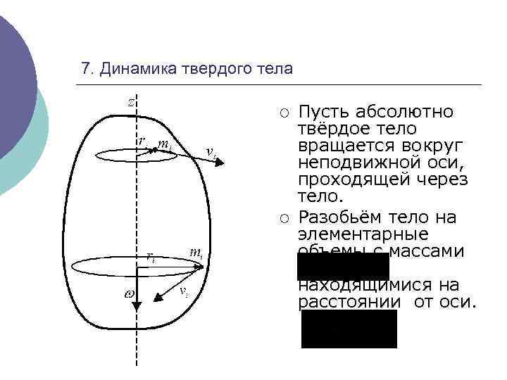 7. Динамика твердого тела ¡ ¡ Пусть абсолютно твёрдое тело вращается вокруг неподвижной оси,