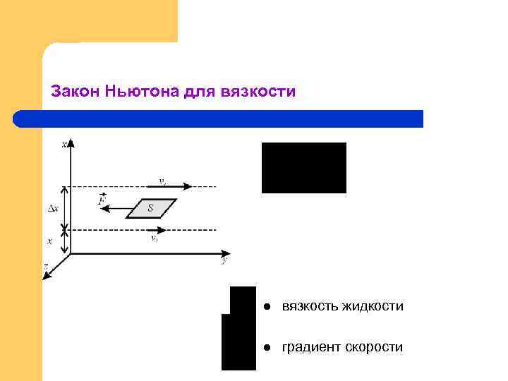 Закон Ньютона для вязкости l вязкость жидкости l градиент скорости 