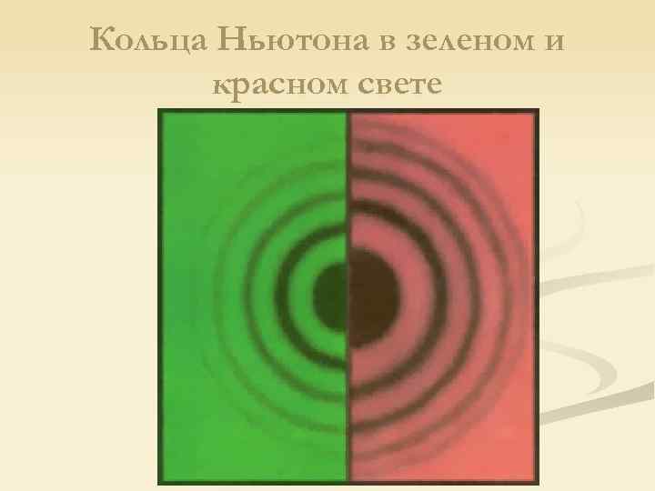 Кольца Ньютона в зеленом и красном свете 