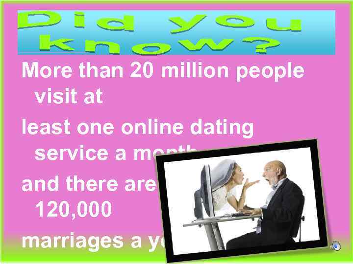 More than 20 million people visit at least one online dating service a month,