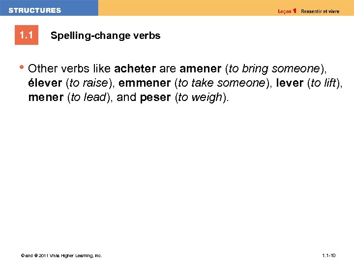 1. 1 Spelling-change verbs • Other verbs like acheter are amener (to bring someone),