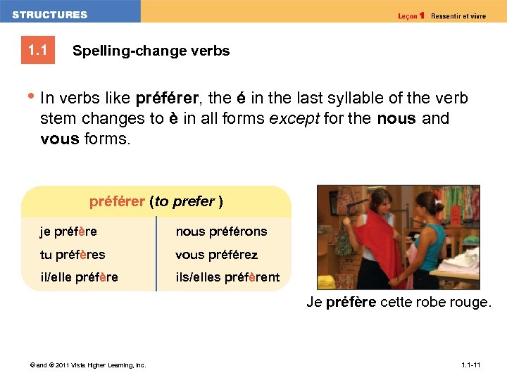 1. 1 Spelling-change verbs • In verbs like préférer, the é in the last