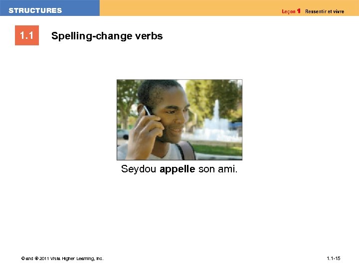 1. 1 Spelling-change verbs Seydou appelle son ami. © and ® 2011 Vista Higher