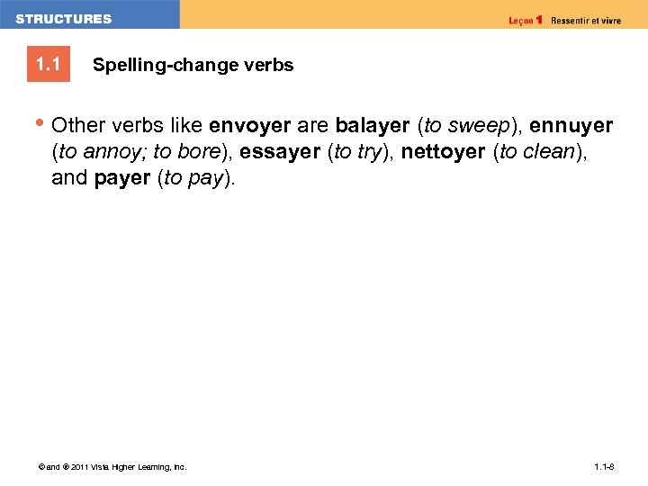 1. 1 Spelling-change verbs • Other verbs like envoyer are balayer (to sweep), ennuyer