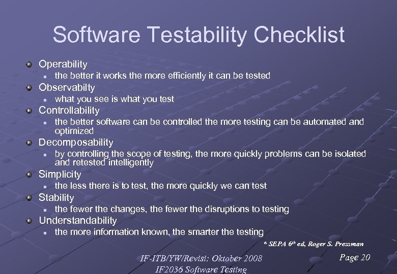 Software Testability Checklist Operability n the better it works the more efficiently it can