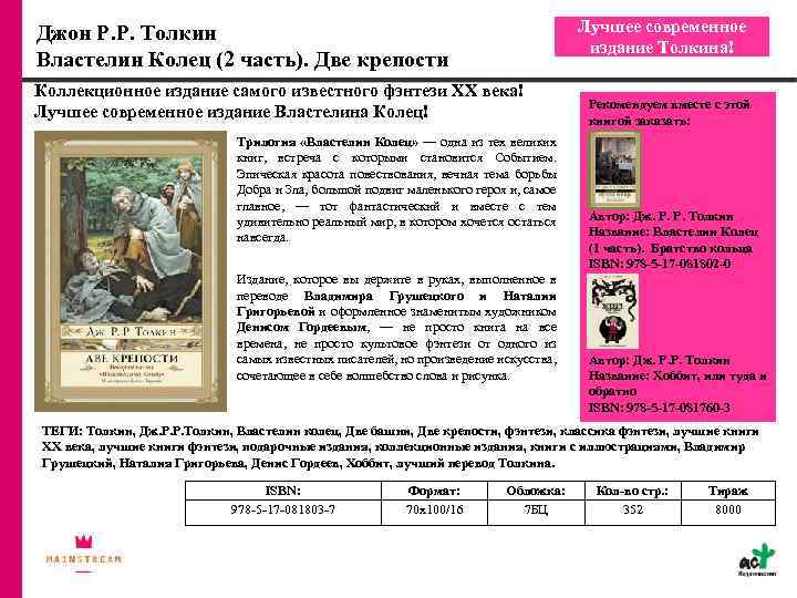 Лучшее современное издание Толкина! Джон Р. Р. Толкин Властелин Колец (2 часть). Две крепости