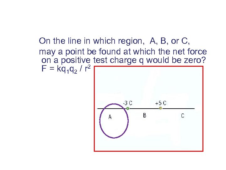  On the line in which region, A, B, or C, may a point