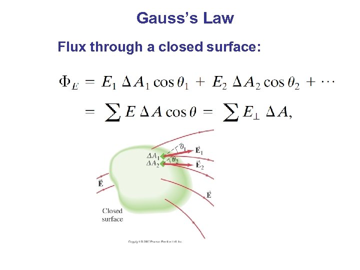  Gauss’s Law Flux through a closed surface: 