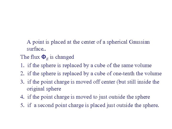 A point is placed at the center of a spherical Gaussian surface. . The