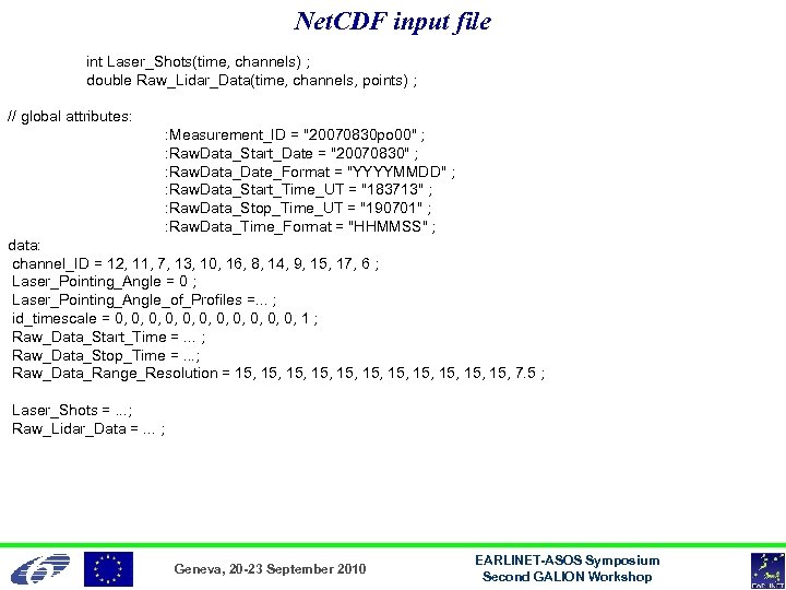 Net. CDF input file int Laser_Shots(time, channels) ; double Raw_Lidar_Data(time, channels, points) ; //