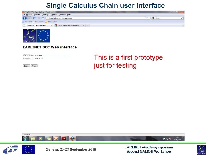 Single Calculus Chain user interface This is a first prototype just for testing Geneva,