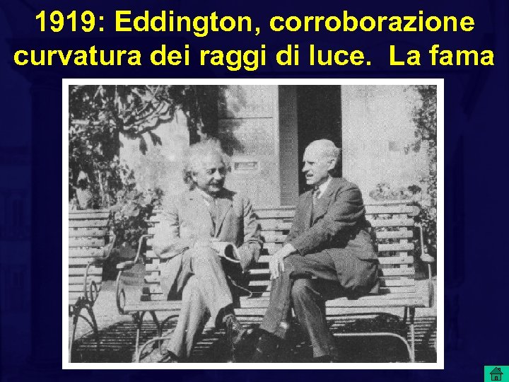 1919: Eddington, corroborazione curvatura dei raggi di luce. La fama 