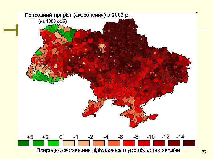 Природний приріст (скорочення) в 2003 р. Природне скорочення відбувалось в усіх областях України 22