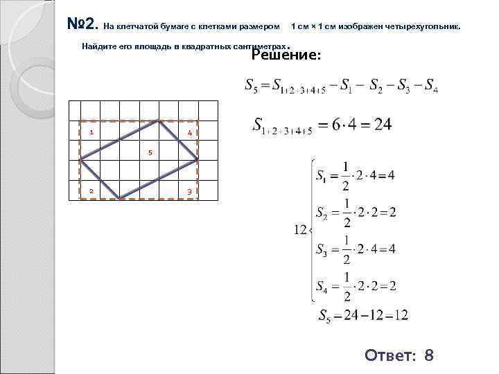 № 2. На клетчатой бумаге с клетками размером 1 см × 1 см изображен