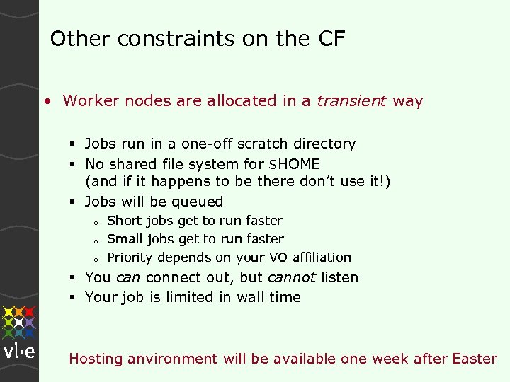 Other constraints on the CF • Worker nodes are allocated in a transient way