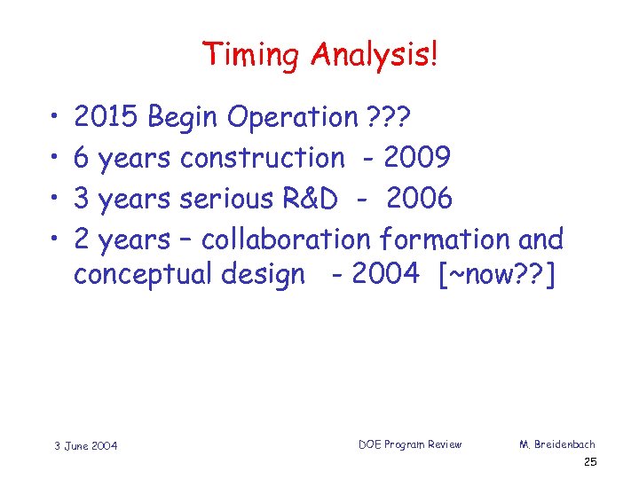 Timing Analysis! • • 2015 Begin Operation ? ? ? 6 years construction -