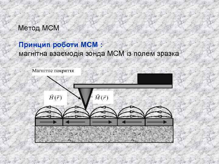 Метод МСМ Принцип роботи МСМ : магнітна взаємодія зонда МСМ із полем зразка 