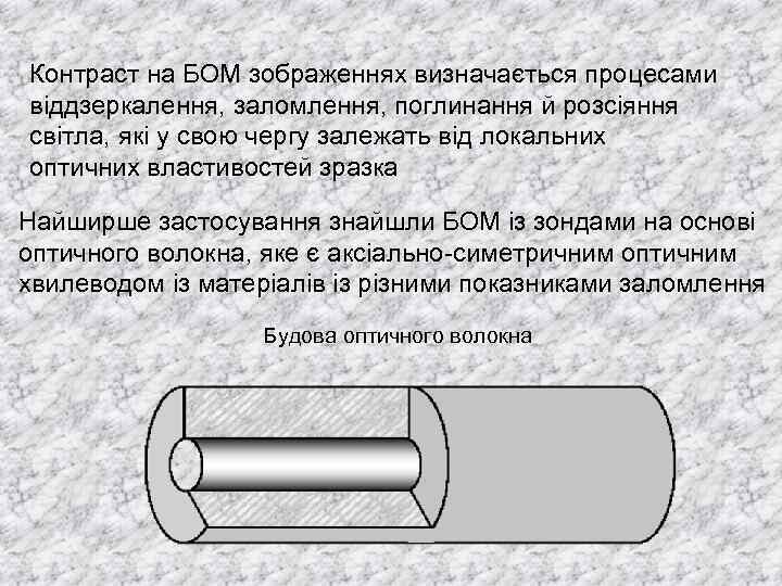 Контраст на БОМ зображеннях визначається процесами віддзеркалення, заломлення, поглинання й розсіяння світла, які у