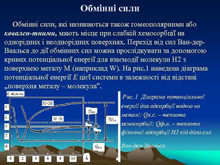 Обмінні сили Обмінні сили, які називаються також гомеополярними або ковален-тними, мають місце при слабкій