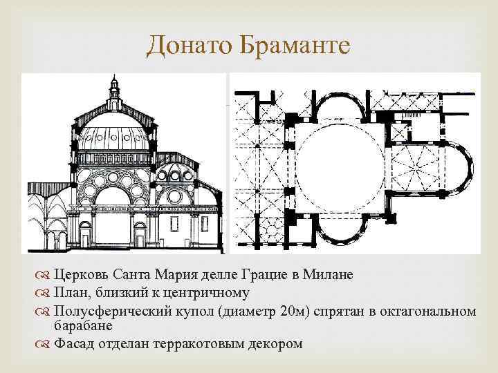 Донато Браманте Церковь Санта Мария делле Грацие в Милане План, близкий к центричному Полусферический