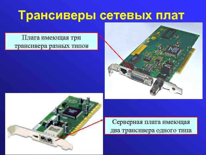 Трансиверы сетевых плат Плата имеющая три трансивера разных типов Серверная плата имеющая два трансивера