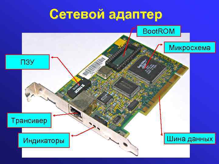 Сетевой адаптер Boot. ROM Микросхема ПЗУ Трансивер Индикаторы Шина данных 