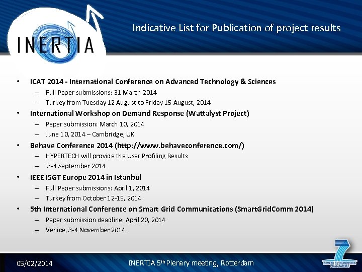 Indicative List for Publication of project results • ICAT 2014 - International Conference on