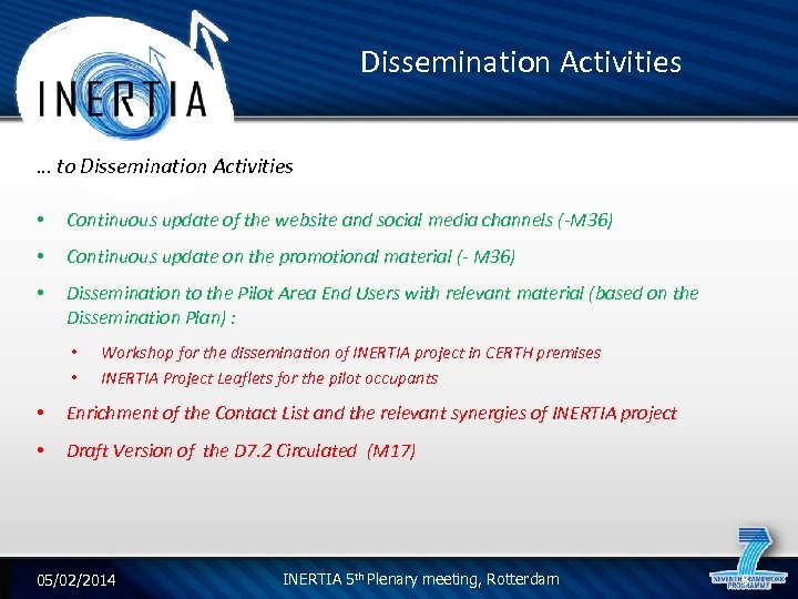 Dissemination Activities … to Dissemination Activities • Continuous update of the website and social