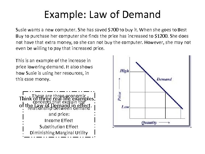 Example: Law of Demand Susie wants a new computer. She has saved $700 to
