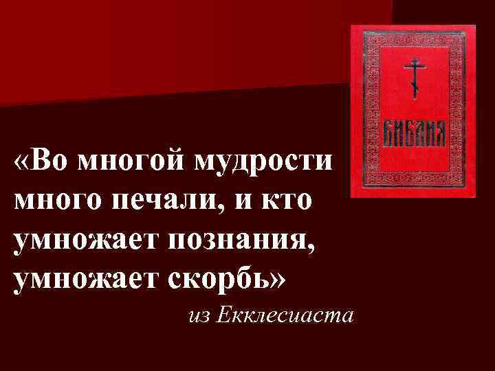  «Во многой мудрости много печали, и кто умножает познания, умножает скорбь» из Екклесиаста
