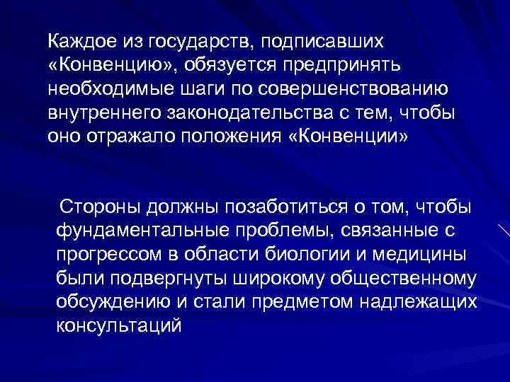 Каждое из государств, подписавших «Конвенцию» , обязуется предпринять необходимые шаги по совершенствованию внутреннего законодательства