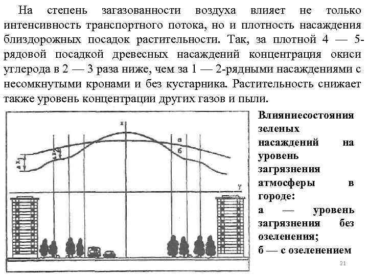 На степень загазованности воздуха влияет не только интенсивность транспортного потока, но и плотность насаждения