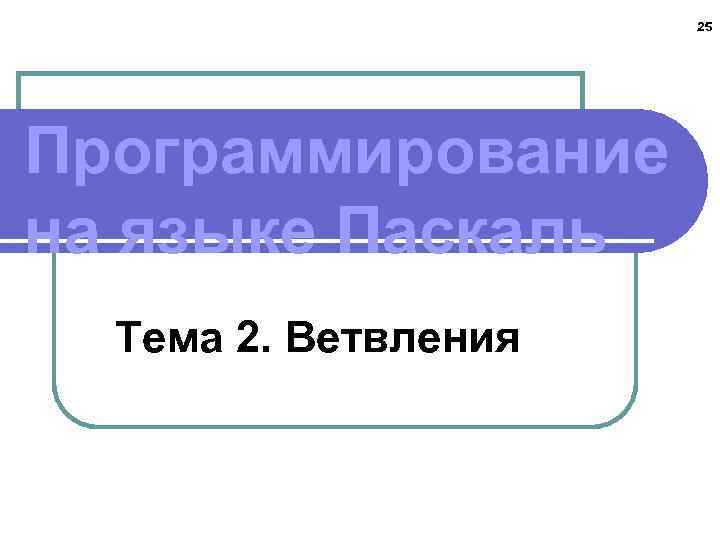 25 Программирование на языке Паскаль Тема 2. Ветвления 