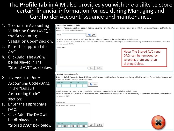 The Profile tab in AIM also provides you with the ability to store certain
