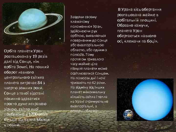 Орбіта планети Уран розташована у 19 разів далі від Сонця, ніж орбіта Землі. На