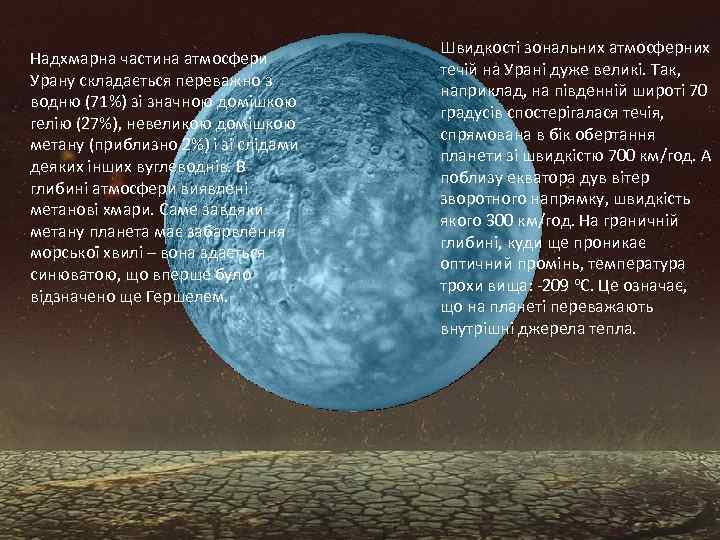 Надхмарна частина атмосфери Урану складається переважно з водню (71%) зі значною домішкою гелію (27%),