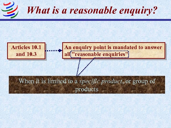 What is a reasonable enquiry? Articles 10. 1 and 10. 3 An enquiry point