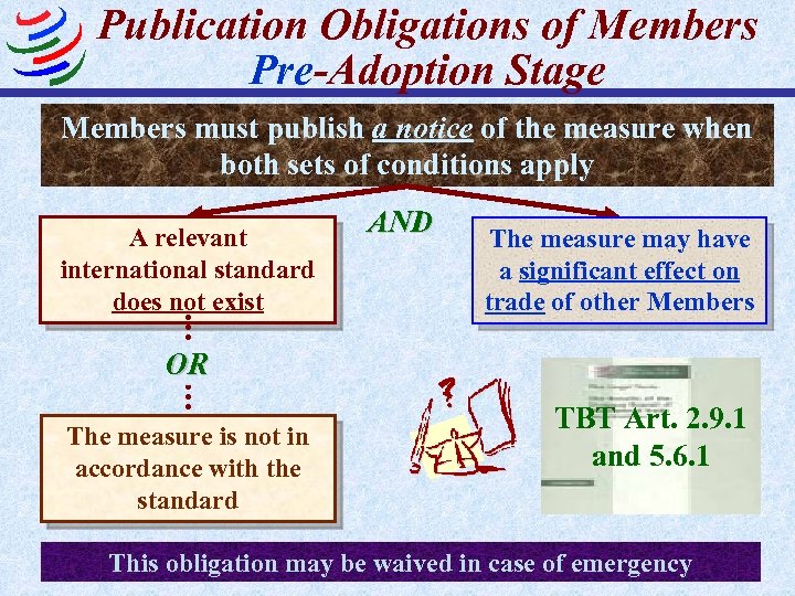 Publication Obligations of Members Pre-Adoption Stage Members must publish a notice of the measure