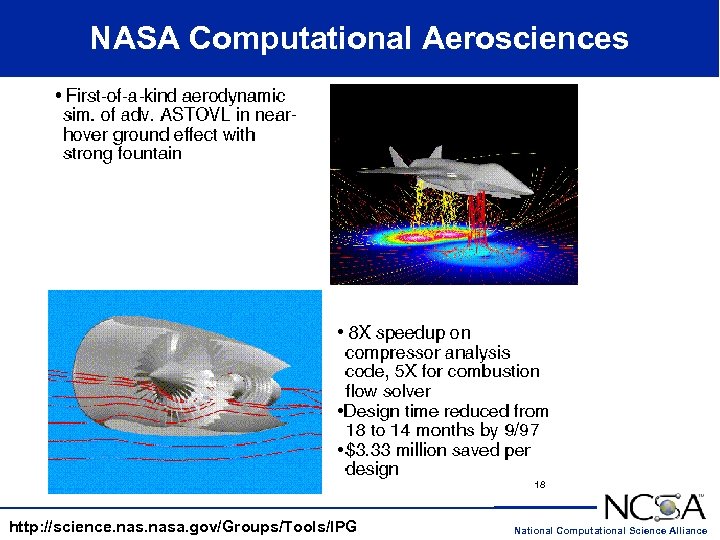 NASA Computational Aerosciences http: //science. nasa. gov/Groups/Tools/IPG National Computational Science Alliance 