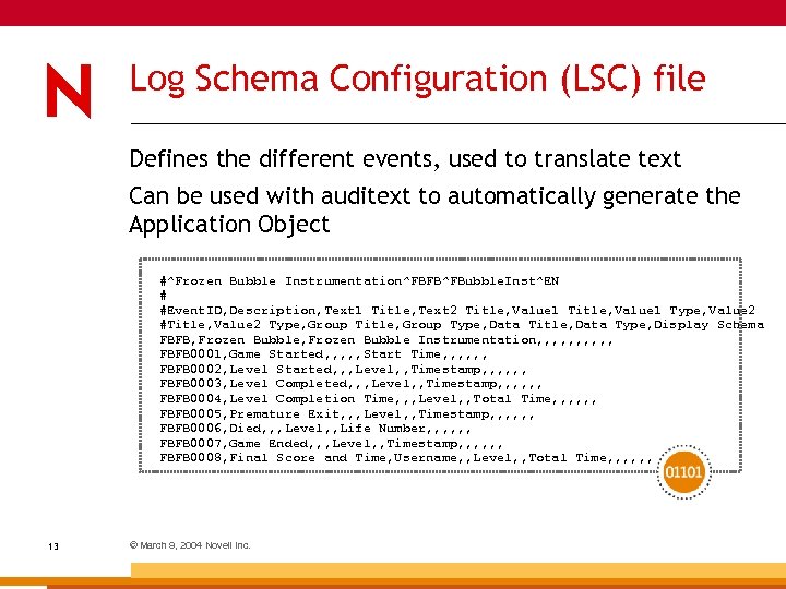 Log Schema Configuration (LSC) file Defines the different events, used to translate text Can